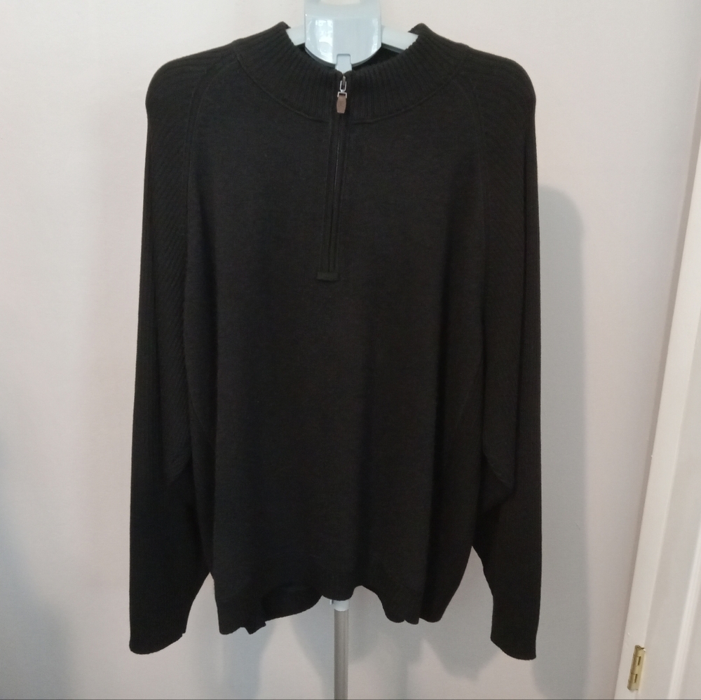 Tommy Bahama Mens XXL 100% Merino Wool Men's Black Half-Zip Sweater